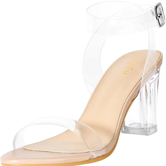 ZriEy Women's Clear Heels Chunky Block Mid High Heeled Sandals size 7. - Picture 4 of 7